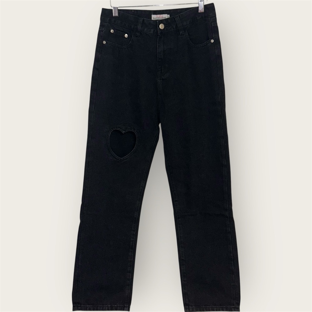 Tal Clothing Black Heart Cut-Out Cropped Jeans High Rise Straight Leg Size 28